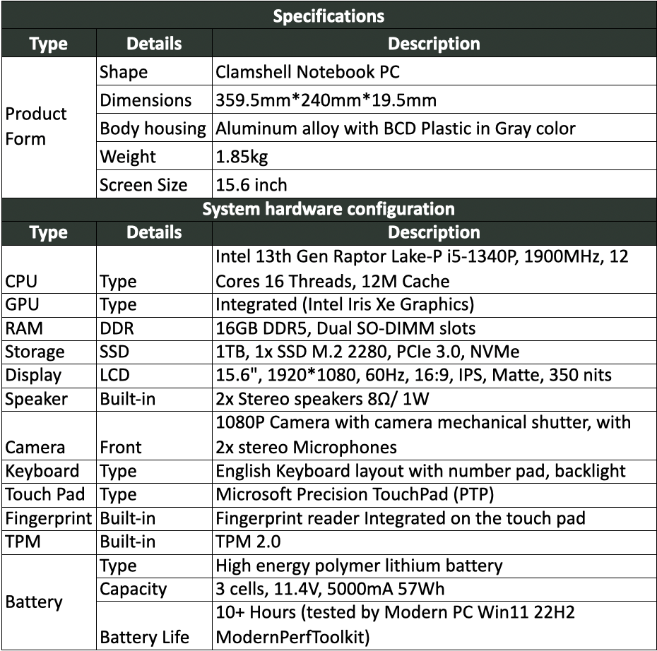 rhinobook c3 specifications